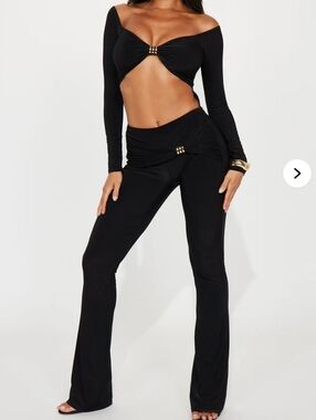 Fashion Nova Black Off-Shoulder Cutout Boot-Cut Jumpsuit
